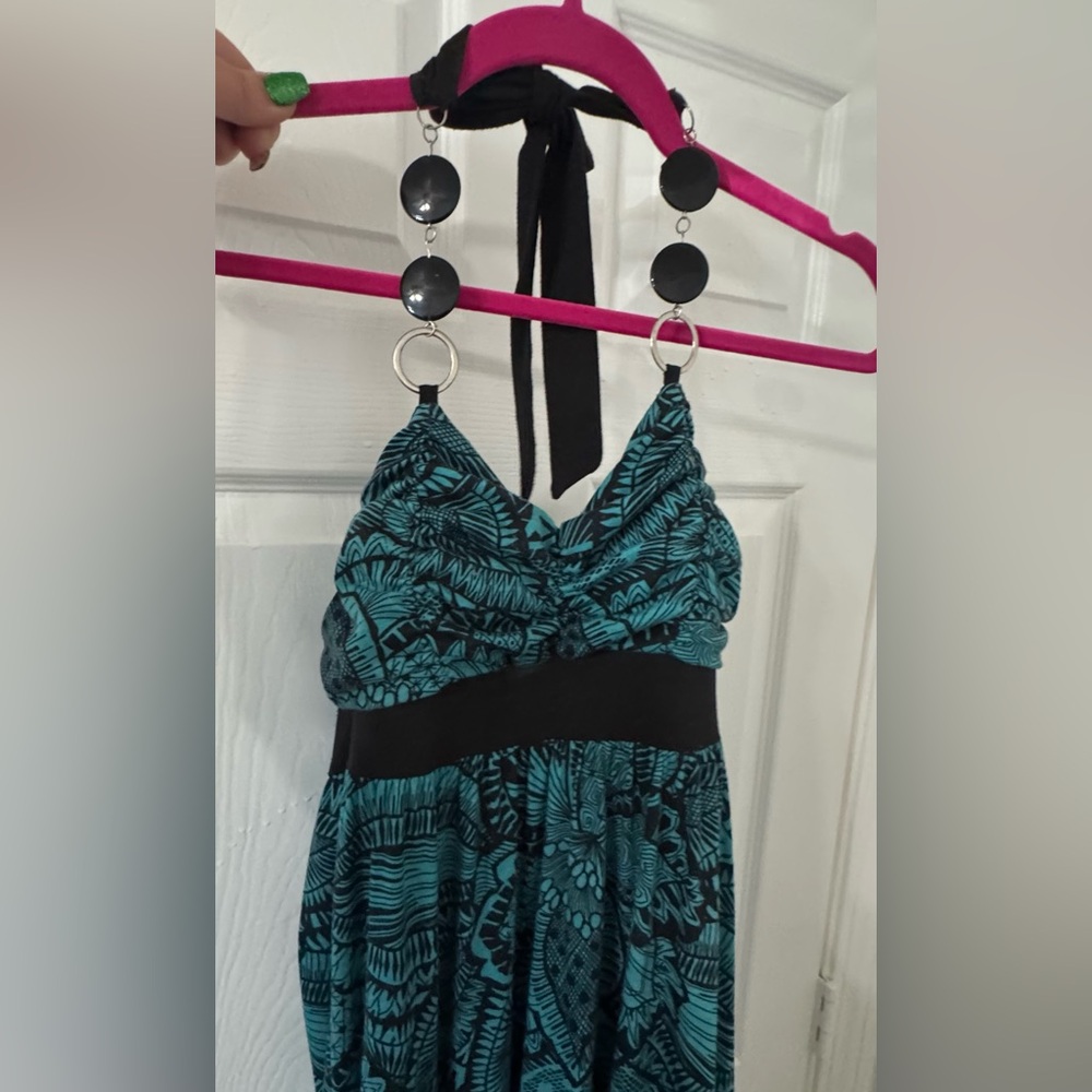 Teal and Black Halter Dress